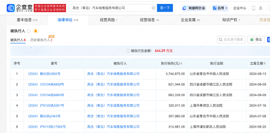 什么叫配资股 高合汽车销售公司被强制执行374万